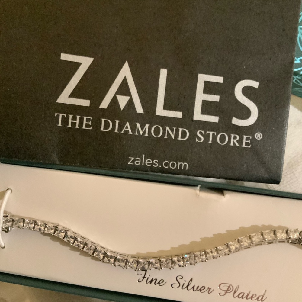 Zales Silver-Plated Tennis Bracelet with Clear Stones